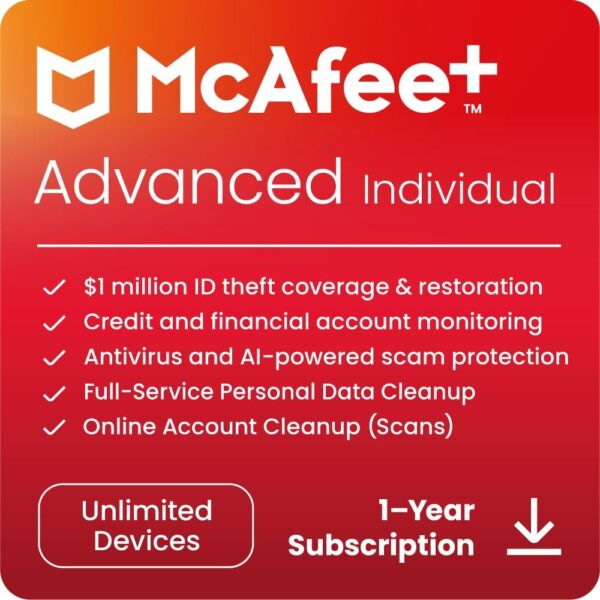 McAfee Advanced Individual (Individual) All-in-one privacy, identity, and device protection